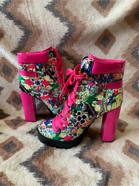 Women's Platform Combat Boots Round Toe Chunky Block High Heel Lace Up Size 9